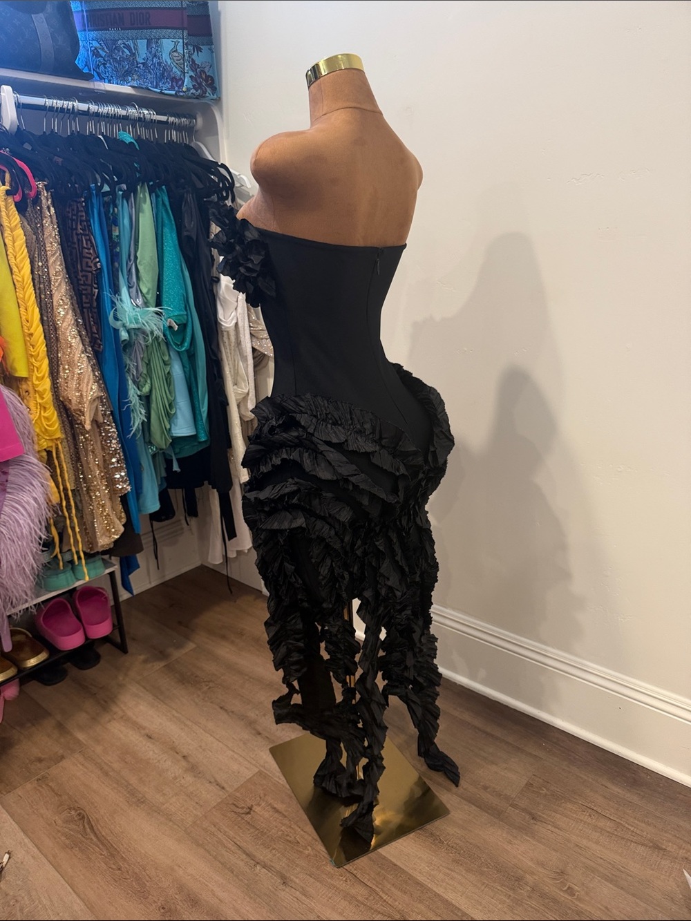 Strapless Black Ruffled Evening Dress - Picture 3 of 3